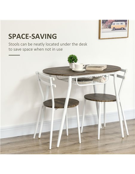 HOMCOM 3-Piece Dining Table and Chairs Set, Oval Kitchen Table with 2 Chairs, with Wire Storage Shelf and Steel Frame, Natural 8 - pic 59239 | FastDaddyshop