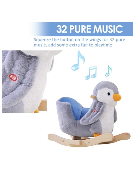 HOMCOM Rocking Animal Horse Penguin Colourful Plush Musical Button 32 Songs Wide Seat Handlebar Multicoloured - pic 5924 | FastDaddyshop
