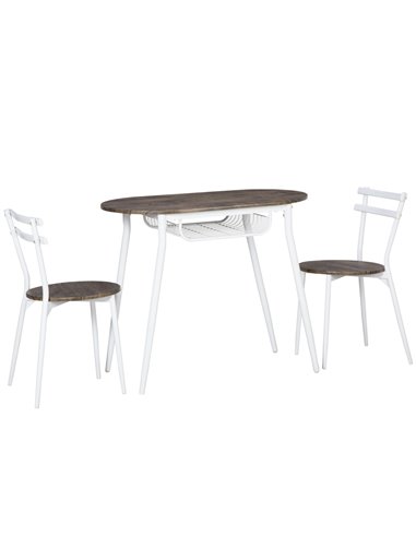 HOMCOM 3-Piece Dining Table and Chairs Set, Oval Kitchen Table with 2 Chairs, with Wire Storage Shelf and Steel Frame, Natural 8