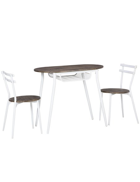 HOMCOM 3-Piece Dining Table and Chairs Set, Oval Kitchen Table with 2 Chairs, with Wire Storage Shelf and Steel Frame, Natural 8 - pic 59244 | FastDaddyshop