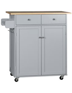 HOMCOM Rolling Kitchen Island on Wheels, Utility Serving Cart, Grey 801-237GY