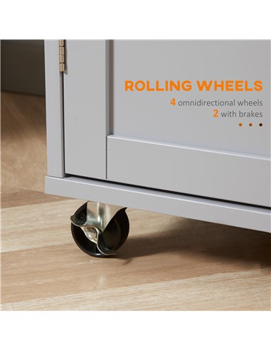 HOMCOM Rolling Kitchen Island on Wheels, Utility Serving Cart with Rubber Wood Top, Towel Rack, Hooks and Storage Drawers, Grey 
