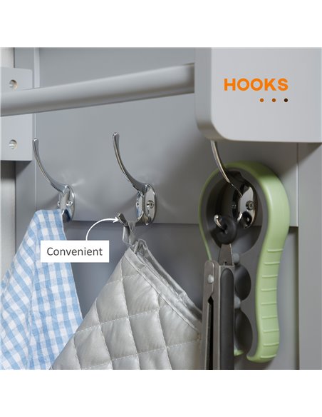 HOMCOM Rolling Kitchen Island on Wheels, Utility Serving Cart with Rubber Wood Top, Towel Rack, Hooks and Storage Drawers, Grey  - pic 59251 | FastDaddyshop
