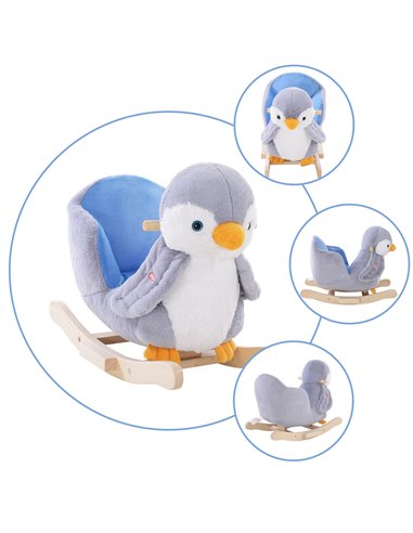 HOMCOM Rocking Animal Horse Penguin Colourful Plush Musical Button 32 Songs Wide Seat Handlebar Multicoloured