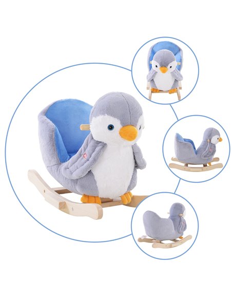 HOMCOM Rocking Animal Horse Penguin Colourful Plush Musical Button 32 Songs Wide Seat Handlebar Multicoloured - pic 5926 | FastDaddyshop
