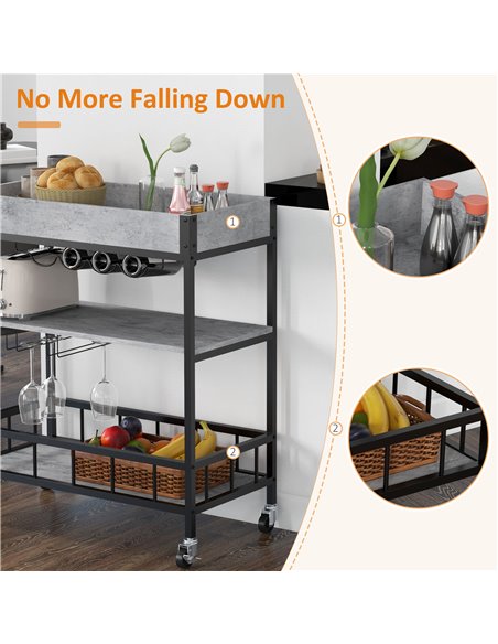 HOMCOM 3-Tier Kitchen Cart, Kitchen Island with Storage Shelves, Removable Tray, Wine Racks, Glass Holders, Faux Marbled Grey 80 - pic 59260 | FastDaddyshop