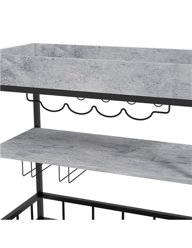 HOMCOM 3-Tier Kitchen Cart, Kitchen Island with Storage Shelves, Removable Tray, Wine Racks, Glass Holders, Faux Marbled Grey 80