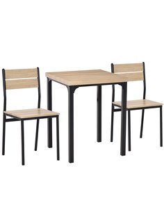 HOMCOM 3 Pieces Compact Dining Table 2 Chairs Set Wooden Metal Legs Bistro cafe Kitchen Breakfast Bar Home Furniture 835-090