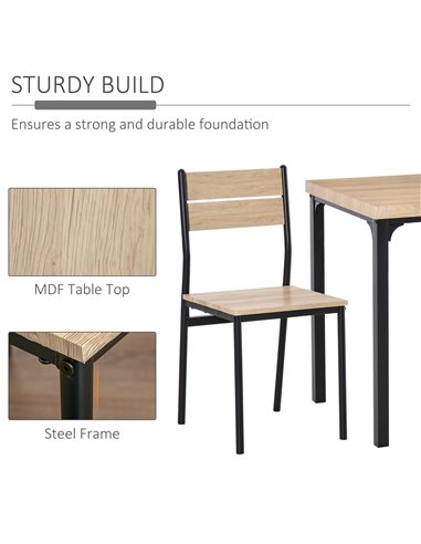 HOMCOM 3 Pieces Compact Dining Table 2 Chairs Set Wooden Metal Legs Bistro cafe Kitchen Breakfast Bar Home Furniture 835-090
