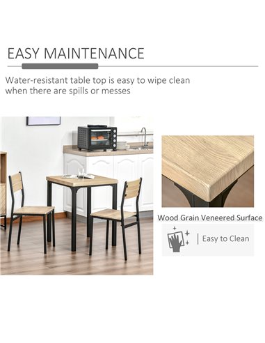 HOMCOM 3 Pieces Compact Dining Table 2 Chairs Set Wooden Metal Legs Bistro cafe Kitchen Breakfast Bar Home Furniture 835-090