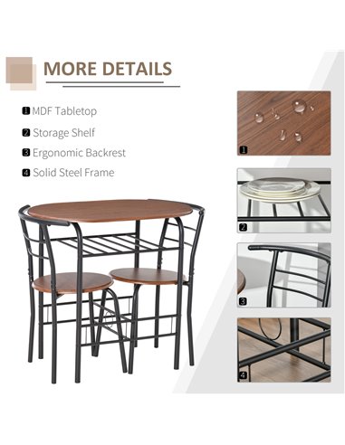 HOMCOM MDF 2 Person Dining Table Set 2-Seater Bar Stool and Table Set 835-134
