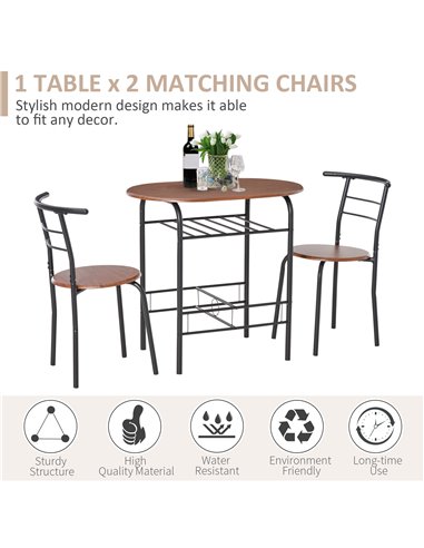 HOMCOM MDF 2 Person Dining Table Set 2-Seater Bar Stool and Table Set 835-134