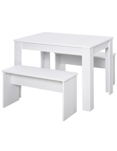 HOMCOM Kitchen Dining Table and 2 Benches Set, White 835-257
