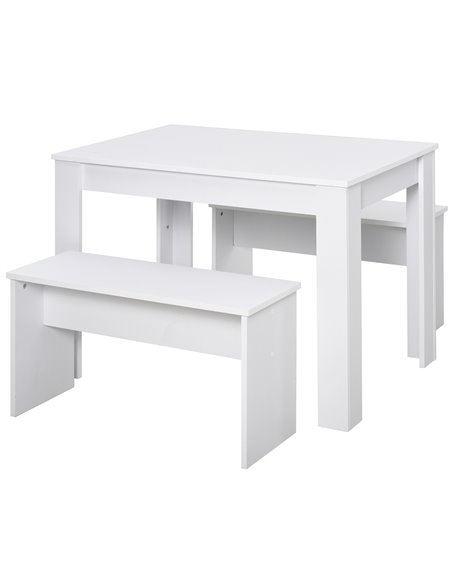 HOMCOM Kitchen Dining Table and 2 Benches Set, White 835-257 - pic 59281 | FastDaddyshop