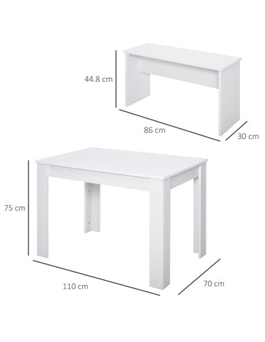 HOMCOM Kitchen Dining Table and 2 Benches Set, Table and Chairs Set for Limited Space, White 835-257