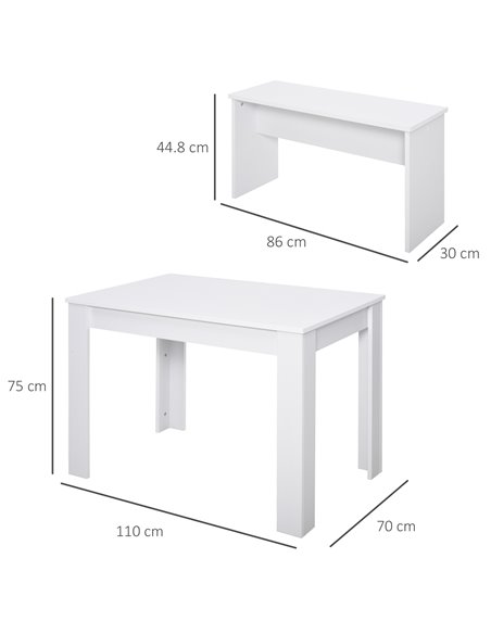 HOMCOM Kitchen Dining Table and 2 Benches Set, Table and Chairs Set for Limited Space, White 835-257 - pic 59283 | FastDaddyshop
