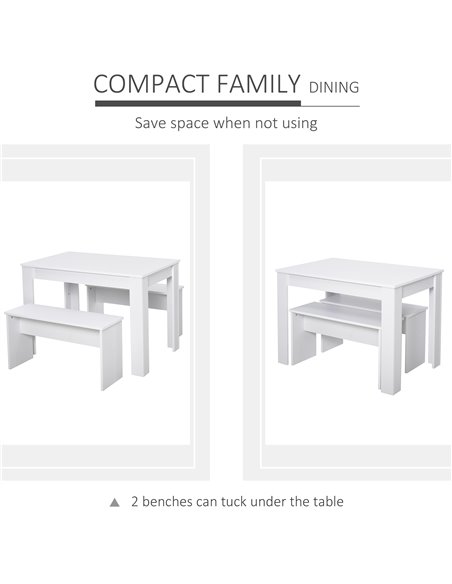 HOMCOM Kitchen Dining Table and 2 Benches Set, Table and Chairs Set for Limited Space, White 835-257 - pic 59285 | FastDaddyshop
