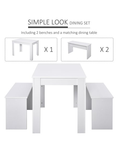 HOMCOM Kitchen Dining Table and 2 Benches Set, Table and Chairs Set for Limited Space, White 835-257 - pic 59286 | FastDaddyshop