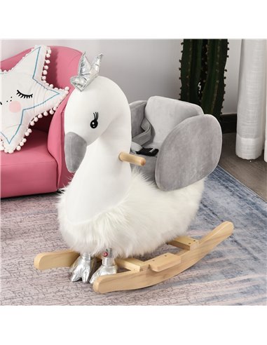 HOMCOM Kids Plush Ride-On Rocking Animal Horse Swan-shaped Toy Rocker with Realistic Sounds for Toddler 18-36 Months