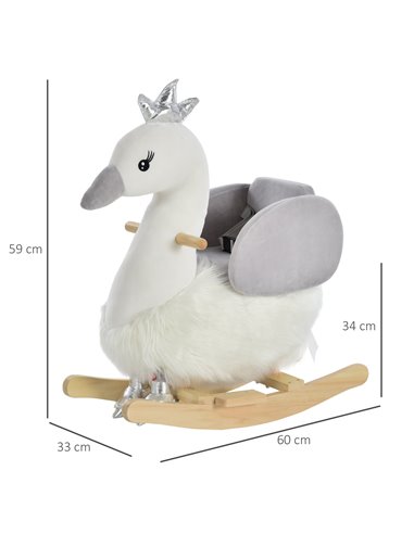 HOMCOM Kids Plush Ride-On Rocking Animal Horse Swan-shaped Toy Rocker with Realistic Sounds for Toddler 18-36 Months