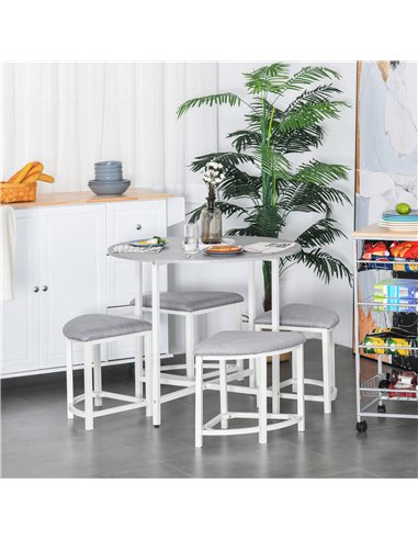 HOMCOM Modern Round Dining Table Set with 4 Upholstered Stools for Dining Room, Kitchen, Dinette 835-340