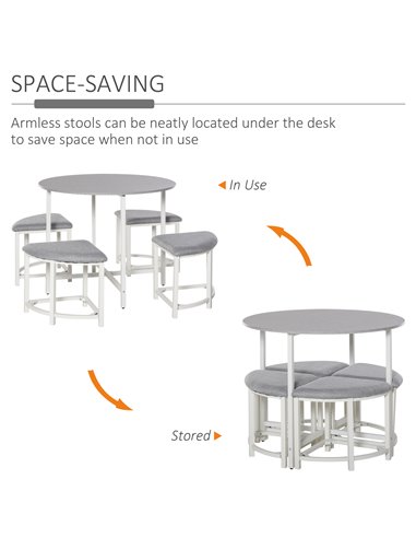 HOMCOM Modern Round Dining Table Set with 4 Upholstered Stools for Dining Room, Kitchen, Dinette 835-340