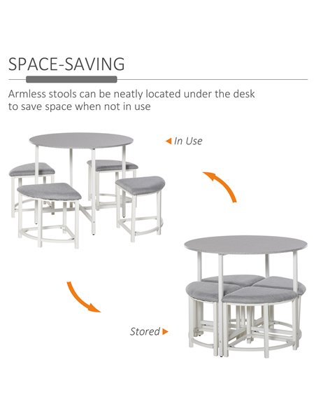HOMCOM Modern Round Dining Table Set with 4 Upholstered Stools for Dining Room, Kitchen, Dinette 835-340 - pic 59302 | FastDaddyshop