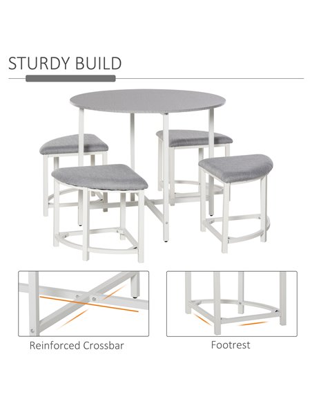 HOMCOM Modern Round Dining Table Set with 4 Upholstered Stools for Dining Room, Kitchen, Dinette 835-340 - pic 59303 | FastDaddyshop