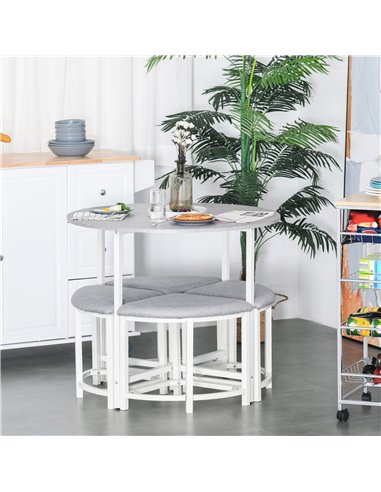 HOMCOM Modern Round Dining Table Set with 4 Upholstered Stools for Dining Room, Kitchen, Dinette 835-340
