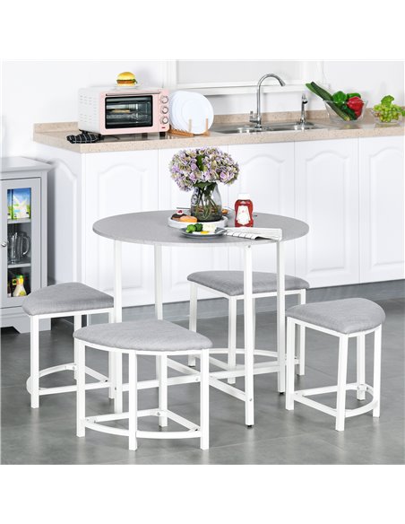 HOMCOM Modern Round Dining Table Set with 4 Upholstered Stools for Dining Room, Kitchen, Dinette 835-340 - pic 59307 | FastDaddyshop