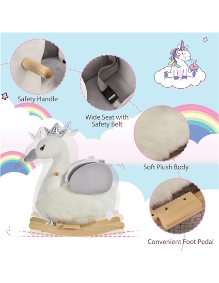 HOMCOM Kids Plush Ride-On Rocking Animal Horse Swan-shaped Toy Rocker with Realistic Sounds for Toddler 18-36 Months - pic 5931 | FastDaddyshop