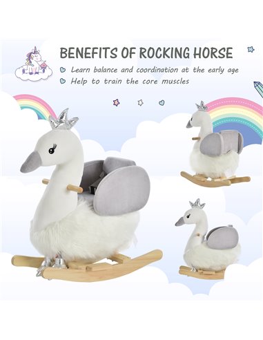 HOMCOM Kids Plush Ride-On Rocking Animal Horse Swan-shaped Toy Rocker with Realistic Sounds for Toddler 18-36 Months