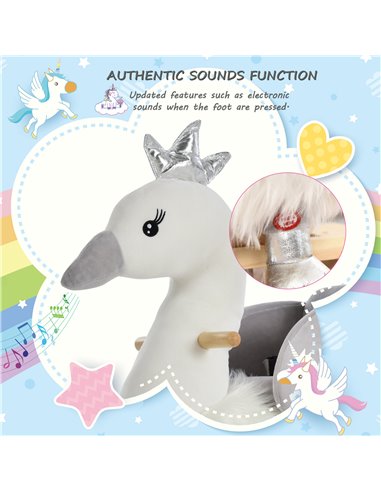HOMCOM Kids Plush Ride-On Rocking Animal Horse Swan-shaped Toy Rocker with Realistic Sounds for Toddler 18-36 Months