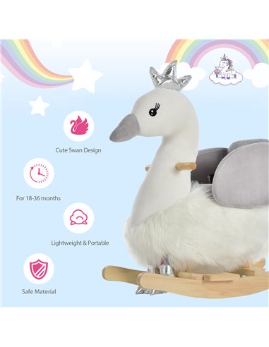 HOMCOM Kids Plush Ride-On Rocking Animal Horse Swan-shaped Toy Rocker with Realistic Sounds for Toddler 18-36 Months