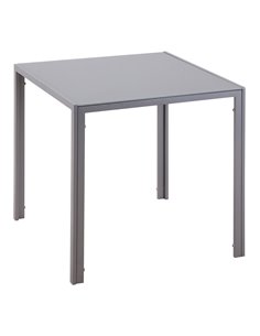 HOMCOM Modern Square Dining Table, with Glass Top & Metal Legs, Grey 835-480