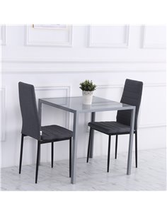 HOMCOM Modern Square Dining Table, with Glass Top & Metal Legs, Grey 835-480 2
