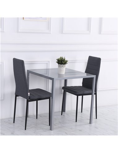 HOMCOM Modern Square Dining Table, Seats 4, with Glass Top & Metal Legs for Dining Room, Living Room, Grey 835-480