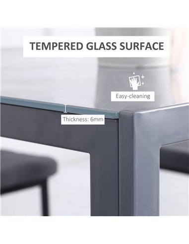 HOMCOM Modern Square Dining Table, Seats 4, with Glass Top & Metal Legs for Dining Room, Living Room, Grey 835-480