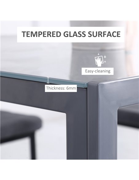 HOMCOM Modern Square Dining Table, Seats 4, with Glass Top & Metal Legs for Dining Room, Living Room, Grey 835-480 - pic 59356 | FastDaddyshop