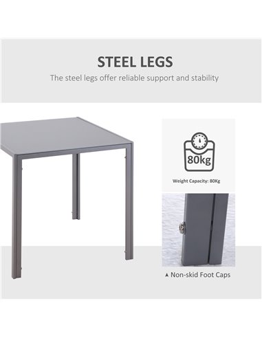 HOMCOM Modern Square Dining Table, Seats 4, with Glass Top & Metal Legs for Dining Room, Living Room, Grey 835-480
