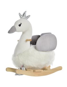 HOMCOM Kids Plush Ride-On Rocking Animal Horse Swan-shaped Toy Rocker with Realistic Sounds for Toddler 18-36 Months
