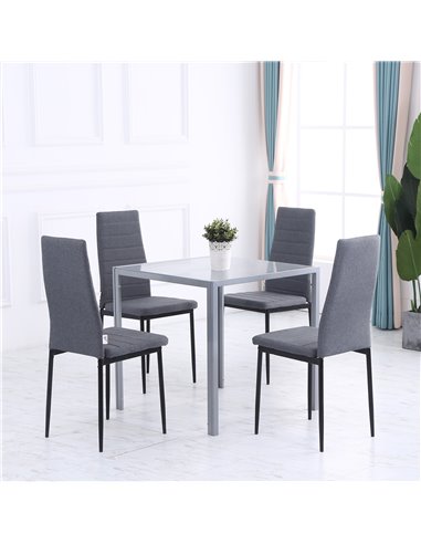 HOMCOM Modern Square Dining Table, Seats 4, with Glass Top & Metal Legs for Dining Room, Living Room, Grey 835-480