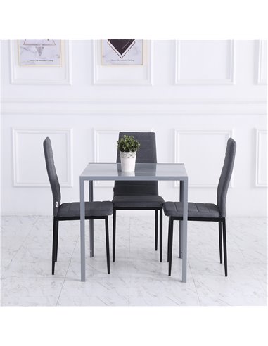 HOMCOM Modern Square Dining Table, Seats 4, with Glass Top & Metal Legs for Dining Room, Living Room, Grey 835-480
