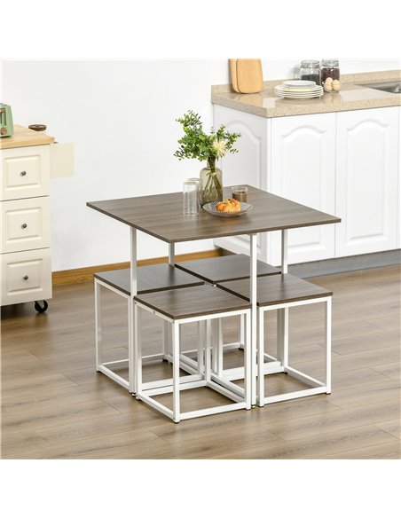 HOMCOM Modern 5-Piece Dining Table Set Metal Frame Square Kitchen Table with 4 Chairs for Dining Room, Walnut 835-551 - pic 59363 | FastDaddyshop
