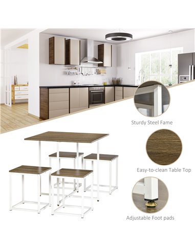 HOMCOM Modern 5-Piece Dining Table Set Metal Frame Square Kitchen Table with 4 Chairs for Dining Room, Walnut 835-551