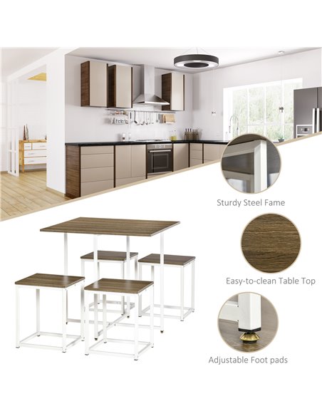 HOMCOM Modern 5-Piece Dining Table Set Metal Frame Square Kitchen Table with 4 Chairs for Dining Room, Walnut 835-551 - pic 59366 | FastDaddyshop