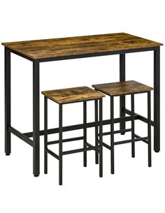 HOMCOM Industrial Bar Table Set, Breakfast Table with 2 Stools, Rustic Brown 835-609