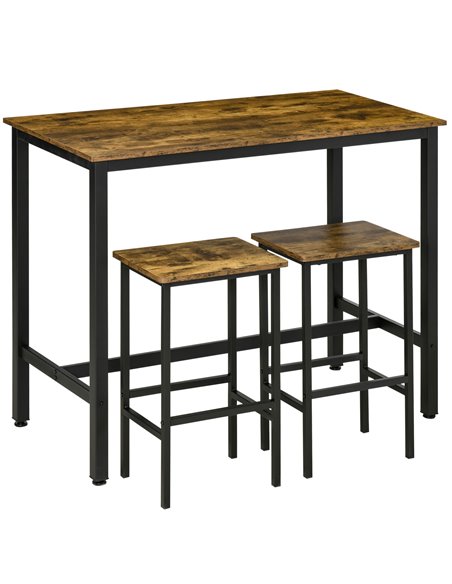 HOMCOM Industrial Bar Table Set, Breakfast Table with 2 Stools, Rustic Brown 835-609 - pic 59371 | FastDaddyshop