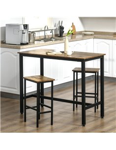 HOMCOM Industrial Bar Table Set, Breakfast Table with 2 Stools, Rustic Brown 835-609 2