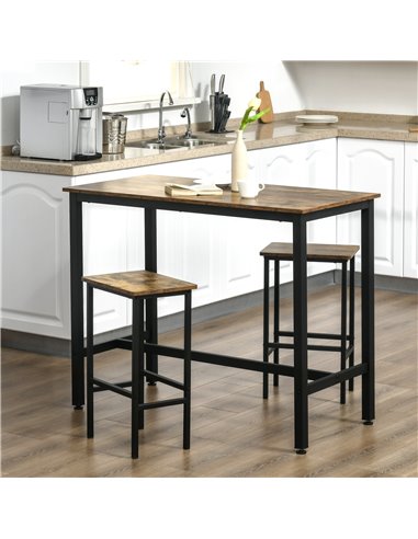 HOMCOM Industrial Bar Table Set, Breakfast Table with 2 Stools, 3-Piece Counter Height Dining Table & Chairs for Kitchen, Living